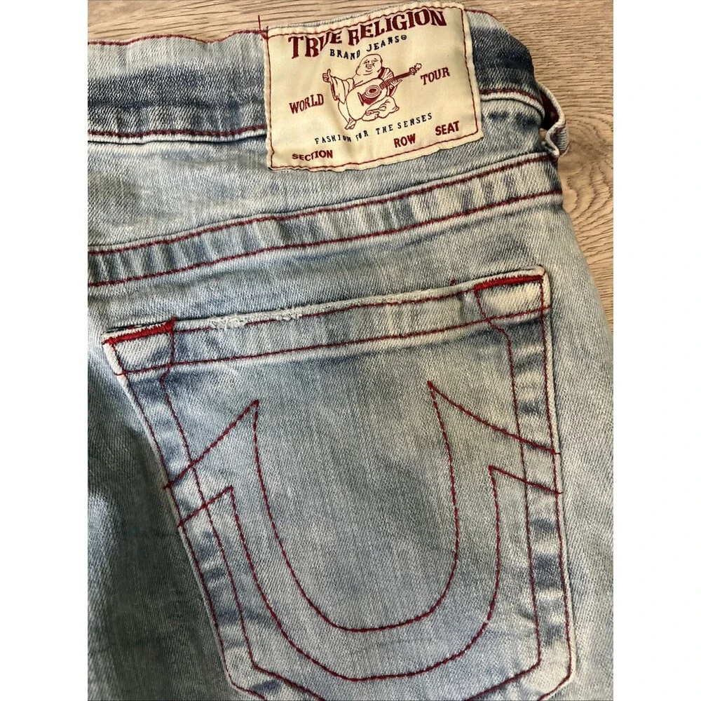 True Religion Mens Ricky Relaxed Straight Light Blue Wash Jeans Size 34 x 33